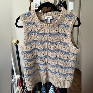 COS Beige and Blue Knit Sweater Vest